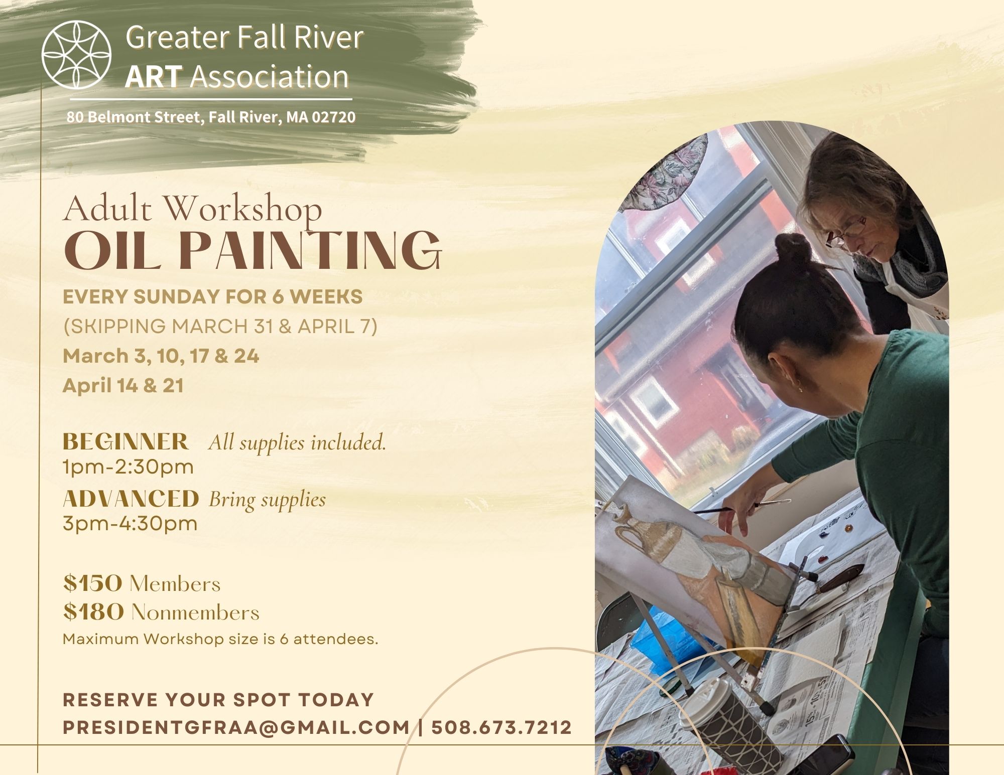 Times and Dates for Adult Oil Painting Workshops