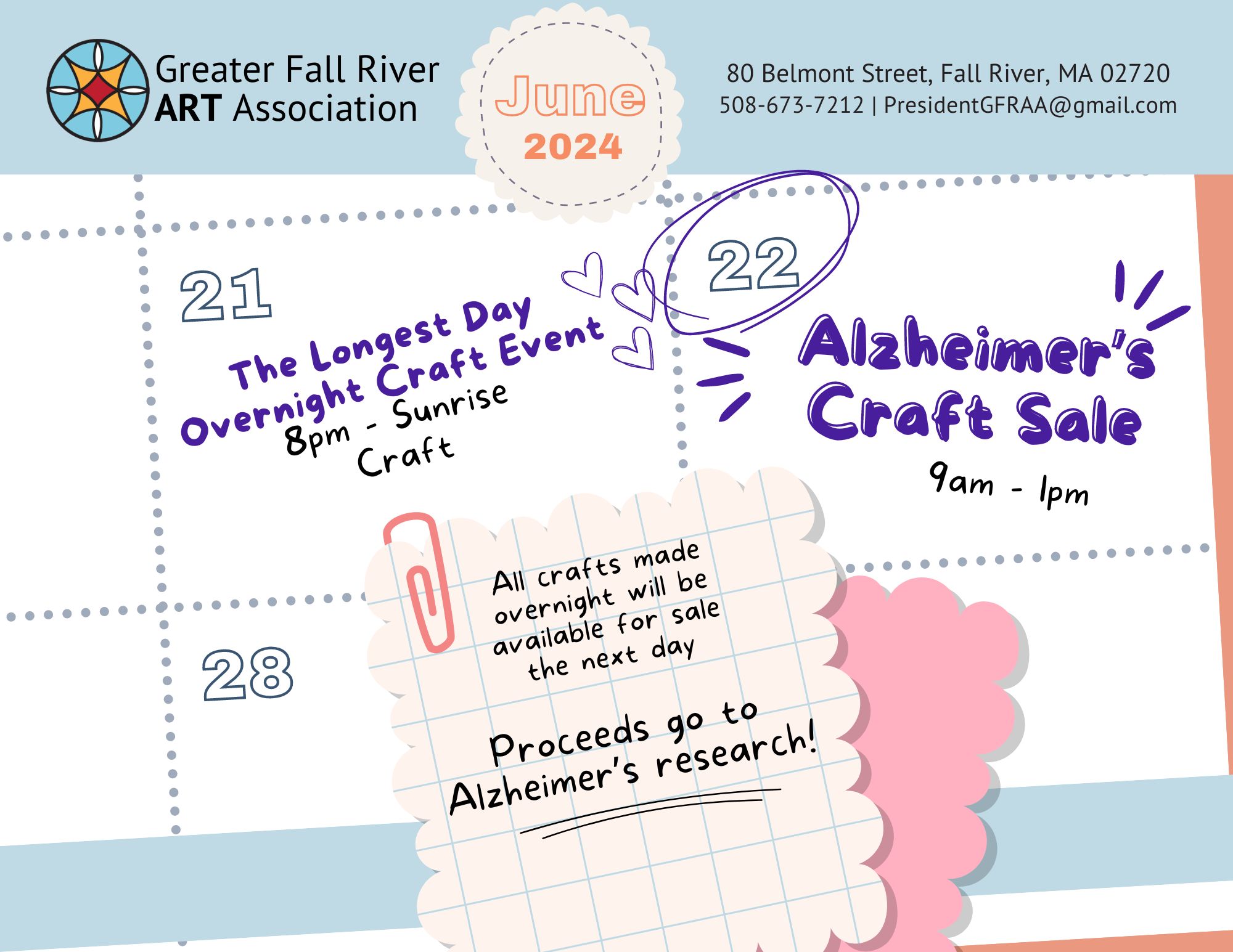 Alzheimer's Craft Sale June 22, 9am-1pm